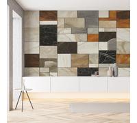 YGcegcia Papier Peint Intissé Marbre Géométrique Grille Épissage Papier Peint Panoramique Rectangle Carré Luxe Moderne Tapisserie Photo Murale pour Salon Chambre Bureau 300x210 cm