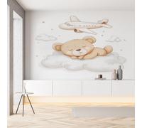 YGcegcia Papier Peint Intissé Motif Ours Mignon Avion Dessin Animé Papier Peint Panoramique Étoiles Nuage Ciel étoilé Tapisserie Photo Murale pour Salon Chambre Bureau 300x210 cm
