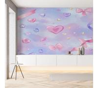 YGcegcia Papier Peint Intissé Nœud Papillon Coeur Conte de Fées Papier Peint Panoramique Dessin Animé Fille Mignon Luxe Tapisserie Photo Murale pour Salon Chambre Bureau 300x210 cm
