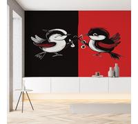 YGcegcia Papier Peint Intissé Oiseaux Noir et Blanc Note de Musique Papier Peint Panoramique Romantique Saint Valentin Tapisserie Photo Décoration Murale pour Chambre Salon Bureau 430x300 cm