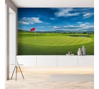 YGcegcia Papier Peint Intissé Terrain de Golf Pelouse Papier Peint Panoramique Paysage Naturel Ciel Bleu Thème Sportif Tapisserie Photo Murale pour Salon Chambre Bureau 300x210 cm