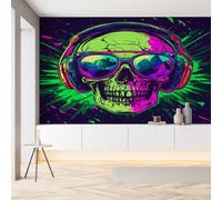 YGcegcia Papier Peint Intissé Tête de Mort Graffiti Lunettes de Soleil Papier Peint Panoramique Crâne Skull Gothique Tapisserie Photo Murale pour Salon Chambre Bureau 300x210 cm