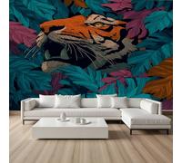 YGcegcia Papier Peint Intissé Tigre Animaux Sauvages Jungle Papier Peint Panoramique Tropical Forêt Plante Feuille Tapisserie Photo Murale pour Salon Chambre Bureau 300x210 cm