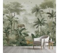 YGcegcia Papier Peint Jungle Tropical Safari Forêt Papier Peint Intissé 3D Animaux Sauvages Tigre éléphant Girafe Tapisserie Panoramique, Wallpaper Décoration Murale Salon Chambre Bureau 100x100 cm