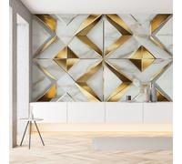 YGcegcia Papier Peint Losange Géométrique Texture de Marbre Papier Peint Intissé Panoramique Rayures Doré Luxe Tapisserie Photo Décoration Murale pour Salon Chambre Bureau, 150x105 cm