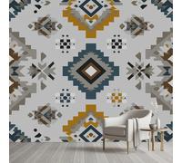 YGcegcia Papier Peint Panoramique Aztèque Sud-ouest Ethnique Tribal Papier Peint Intissé Navajo Amérindien Géométrique Tapisserie Photo Décoration Murale pour Salon Chambre Bureau 400x280 cm