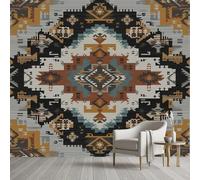 YGcegcia Papier Peint Panoramique Aztèque Sud-ouest Ethnique Tribal Papier Peint Intissé Navajo Amérindien Géométrique Tapisserie Décoration Murale 3D pour Meuble Salon Chambre Bureau 100x70 cm