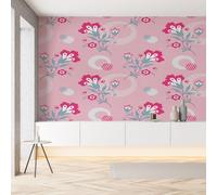 YGcegcia Papier Peint Panoramique Boheme Fleur Rouge Traditionnel Vintage Papier Peint Intissé Floral Abstrait Géométrique Tapisserie Photo Décoration Murale pour Salon Chambre Bureau 400x280 cm