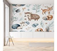 YGcegcia Papier Peint Panoramique Cerf Sika Hérisson Escargot Mignon Papier Peint Intissé Animaux Jungle Dessin Animé Tapisserie Photo Décoration Murale pour Salon Chambre Bureau 400x280 cm