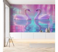 YGcegcia Papier Peint Panoramique Cygne Couple Animal Imprime Papier Peint Intissé Romantique Saint Valentin Tapisserie Décoration Murale 3D pour Meuble Salon Chambre Bureau 100x70 cm