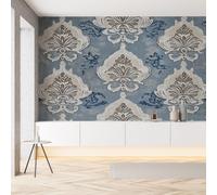 YGcegcia Papier Peint Panoramique Damassé Style Victorien Papier Peint Intissé Fleur Plante Floral Vintage Tapisserie Décoration Murale 3D pour Meuble Salon Chambre Bureau 100x70 cm