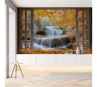 YGcegcia Papier Peint Panoramique Feuille d'érable Arbre Jungle Forêt Papier Peint Intissé Paysage Naturel Cascade Automne Tapisserie Décoration Murale 3D pour Meuble Salon Chambre Bureau 100x70 cm