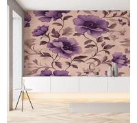 YGcegcia Papier Peint Panoramique Fleurs Sauvages Printemps Violet Tapisserie Murale Papier Peint Floral Plante Style Pastoral Wallpaper Intissé Décoration Murale pour Salon Chambre Bureau 350x256 cm
