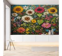 YGcegcia Papier Peint Panoramique Fleurs Sauvages Tournesol Marguerite Papier Peint Intissé Floral Feuille Plante Rural Tapisserie Décoration Murale 3D pour Meuble Salon Chambre Bureau 100x70 cm