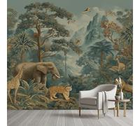 YGcegcia Papier Peint Panoramique Jungle Tropical Safari Animaux Sauvages Papier Peint Intissé Tigre éléphant Girafe Léopard Tapisserie Photo Décoration Murale pour Salon Chambre Bureau 400x280 cm