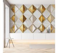 YGcegcia Papier Peint Panoramique Losange Géométrique Texture de Marbre Papier Peint Intissé Rayures Doré Luxe Tapisserie Photo Décoration Murale pour Salon Chambre Bureau, 400x280 cm