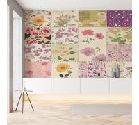 YGcegcia Papier Peint Panoramique Patchwork Fleurs Sauvages Papier Peint Intissé Feuilles Plante Floral Style Pastoral Tapisserie Décoration Murale 3D pour Meuble Salon Chambre Bureau 100x70 cm