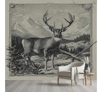 YGcegcia Papier Peint Panoramique Renne Ferme Vintage Montagnes Papier Peint Intissé Animaux Sauvages Dessin au Crayon Tapisserie Décoration Murale 3D pour Meuble Salon Chambre Bureau 100x70 cm