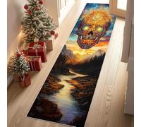 YGcegcia Tapis Couloir Long Mystique Tête de Mort Scène Rivière Tapis de Passage 80x240 cm Oriental Paysage Paillasson D'entrée Interieur AntidéRapant Doux Descente de Lit Chambrel Mangerd Salon