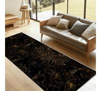 YGcegcia Tapis de Couloir 60x120cm Lotus Feuille de Lotus Or Noir Tapis de Cuisine Vintage Luxe Botanique Passage Long Carpet Antidérapant Lavable en Machine Descente de Lit Paillasson Cuisine Doux