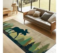 YGcegcia Tapis de Couloir Ferme Rural Silhouette Animal Tapis de Cuisine 80x240cm élan Pin Forêt Naturel Vert Long Passage Lavable AntidéRapant Essuyable Carpet pour Entrée, Chambre à Coucher, Salon