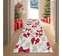 YGcegcia Tapis de Cuisine 60x180cm Noël Nœud Papillon Hiver Branches Fleuries Tapis de Couloir Pin Décoration de Noël Long Passage Lavable AntidéRapant pour Cuisine Salon Long Chambre Chemin Entrée
