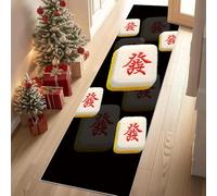 YGcegcia Tapis de Passage 60x240 cm Asiatique Mahjong Chinois Jeu Tapis de Couloir Lavable Oriental Carreaux Paillasson Doux AntidéRapant Descente de Lit Entree Interieur Mangerd Salon