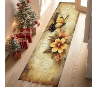 YGcegcia Tapis de Passage 60x240 cm Vintage Papillon Floral Fleur Tapis de Couloir Lavable Rétro Journal Paillasson Doux AntidéRapant Descente de Lit Entree Interieur Mangerd Salon