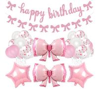 YGCHEN Ballon Noeud Papillon Décoration Anniversaire Princesse Décoration de Fête Étoiles Aluminium Ballons Happy Birthday Banner Rose Fête d'Anniversaire de Filles Latex Balloons 37 Pièces