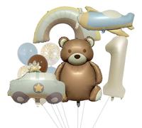 YGCHEN Ballon Ours Anniversaire 1 An Décoration de Fête Foil Ballon Voiture Avion Arc en Ciel Aluminium Ballons Baby Shower Latex Balloons Decoration Anniversaire Garçon Fille 11 Pièces