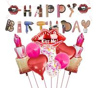 YGCHEN Ballons Rouge à Lèvres Ballons en Aluminium Kiss Me Lèvres Foil Ballon Coeur Décoration Cosmétiques Happy Birthday Banner Confettis Latex Ballon Mariage Saint-Valentin Make up Fête Ballons
