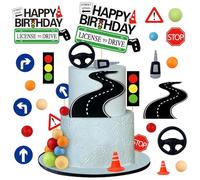 YGCHEN Décoration de Gâteau Permis de Conduire Decoration Gateaux Anniversaire Boule Topper de Gâteau Panneau Routier Cake Topper Nouveau Conducteur Fête d'Anniversaire Gâteaux 19 Pièces