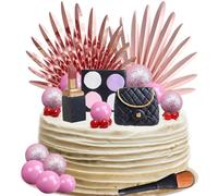 YGCHEN Décoration Gateau Maquillage Décoration de Gâteau Anniversaire Boule Décorations de Gâteaux Feuilles de Palmier Cake Topper Anniversaire Filles Fête Cosmétiques Déco 14 Pièces