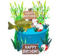 YGCHEN Decoration Gateau Pêche Anniversaire Décoration Pêcheur Décorations de Gâteaux Gone Fishing Cake Topper Décoration d'Anniversaire de Pêche 17 Pièces