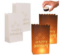 YGCHEN Happy Birthday Sac à Bougie Blanc Luminaires Sac en Papier Anniversaire Photophore Bougie en Papier Lanternes Résistants à la Flamme Sac à Bougies Décoration (20 Pièces)