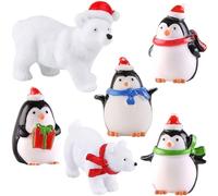 YGCHEN Miniature Pingouin Figurine Ours Polaire Décoration de Gâteau Mini Figurines de Noël Ornements Miniature Animaux Jouets DIY Décoration de Jardin Enfants Cadeaux de Fête 8 Pièces
