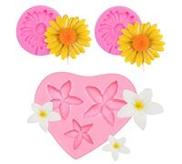 YGCHEN Moules en Silicone Fleur 3D Mini pour Fondant, Gâteau, Chocolat, Gelée, Sucre, Savon - Marguerite, Frangipanier (3 Pièces)
