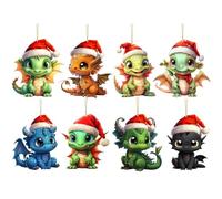 YGCHEN Pendentif Dragon de Noël Suspendre Ornements de Noël Pendentif Décorations d'arbre de Noël Suspensions Dinosaures Décoration de Sapin de Noël Ornement Suspendu 8 Pièces