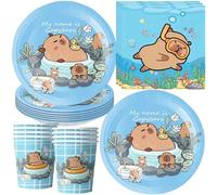 YGCHEN Vaisselle de Fête Capybara Anniversaire Décorations Capybara Vaisselle Fournitures de Fête de Animaux Vaisselle Jetable Set Anniversaire Assiettes Gobelets Serviettes 10 Invités