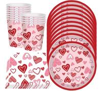 YGCHEN Vaisselle de Fête Forme de Coeur Vaisselle Saint-Valentin Fournitures de Fête Amour Vaisselle Jetable Set Mariage Fiançailles Fête Assiettes Gobelets Serviettes 24 Invités