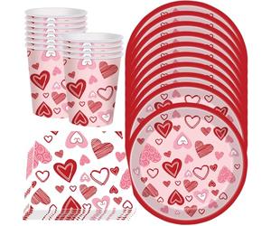 YGCHEN Vaisselle de Fête Forme de Coeur Vaisselle Saint-Valentin Fournitures de Fête Amour Vaisselle Jetable Set Mariage Fiançailles Fête Assiettes Gobelets Serviettes 24 Invités