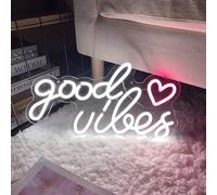 YGEQWK Enseigne Lumineuse Good Vibes Neon Sign USB Neon Led Good Vibes Veilleuse Neon Mural pour Neon Chambre à Coucher, Salon Salle de Jeux Bureau Club Festival Fête(Blanc+Rose)