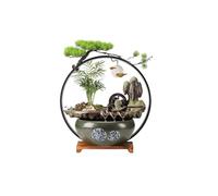 YGFBLSZ Fontaine de Table Cascade d'intérieur, Fontaine d'eau de Table, Fontaine de Bureau en céramique Chinoise avec Anneau Lumineux LED,