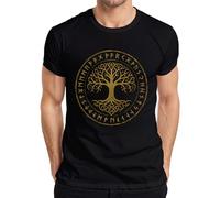 Yggdrasil T-shirt viking avec arbre de vie celtique nordique runes mystique, Noir , L