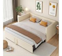 YGHQAP Canapé lit Convertible 90/180 x 200 cm, Canape lit 2 Places gigogne avec sommier à Lattes, Multifonctionnel Cadre de Bed Rembourré 2 Personnes en Velours, sans Matelas (Beige)