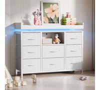 YGHQAP Commode à 8 tiroirs en tissu, éclairage LED, 2 ports USB et 2 ports AC, commode TV polyvalente pour salon, chambre à coucher, couloir (blanc, 108 x 30 x 82 cm)