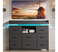 YGHQAP Commode à 8 tiroirs en tissu, éclairage LED, 2 ports USB et 2 ports AC, commode TV polyvalente pour salon, chambre à coucher, couloir (noir, 108 x 30 x 82 cm)