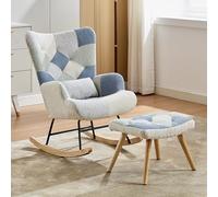 YGHQAP Fauteuil à Bascule Scandinave, Chaise a basule avec Repose-Pieds et Coussin Lombaire, Fauteuil Allaitement Rocking Chair pour Salon, Chambre, Balcon (Couleur Patchwork)