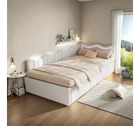 YGHQAP Lit rembourré, convertible pour 2 personnes, lit de jour, lit gigogne de même hauteur, canapé-lit avec sommier à lattes et dossier, lit multifonction, en velours (blanc C, 90 x 200 cm)