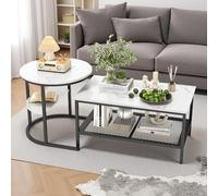 YGHQAP Lot de 2 Table basse moderne Table ronde avec rectangle en marbre Table de salon avec plateau de rangement pour salon, balcon, bureau, noir